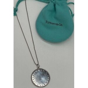 Tiffany & Co. Sterling silver 1.25" round flat pendant rope trim 18" ball chain